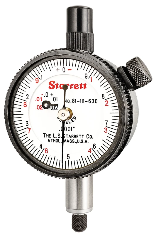 Starrett 81-111-630J Dial Indicator, 0-.025", Double Row Figures +0-10/-0-10