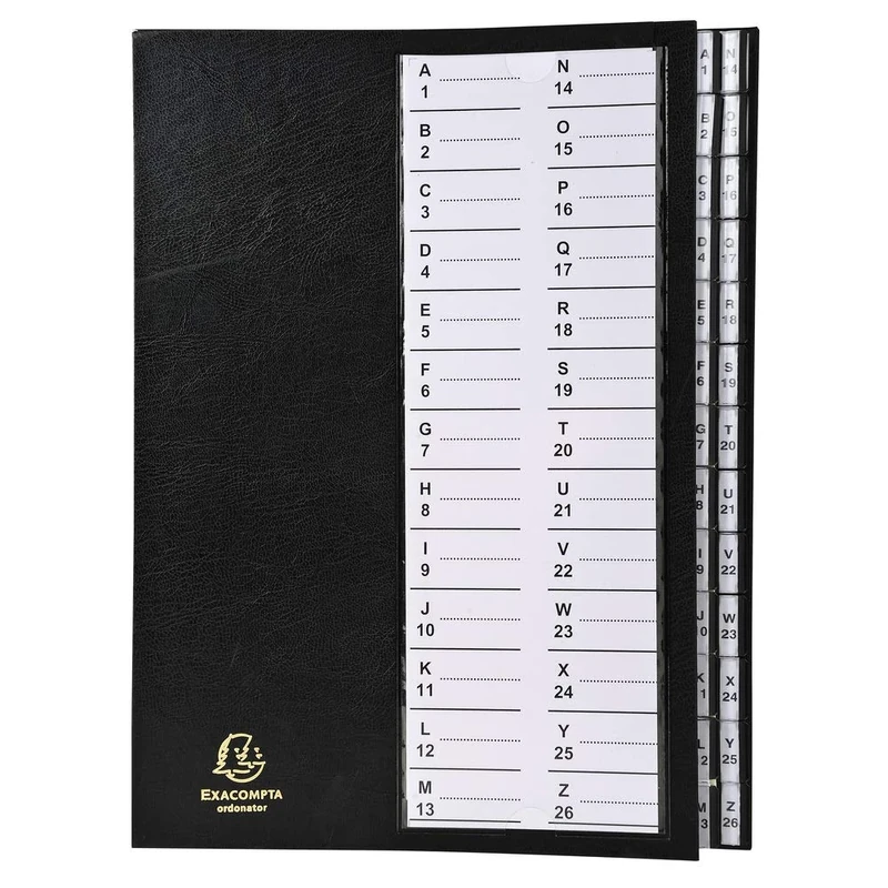 Exacompta - Ref 621226E - Multipart File with Rigid Cover - 250 x 330mm in Size, Suitable for A4 Documents, 300gsm Ivory Pressboard, Expanding Spine, 26 Sections (labelled A-Z) - Black