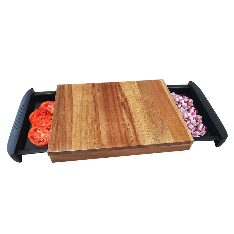 Bergner natural chopping board, wood, with drawers, 2 pieces