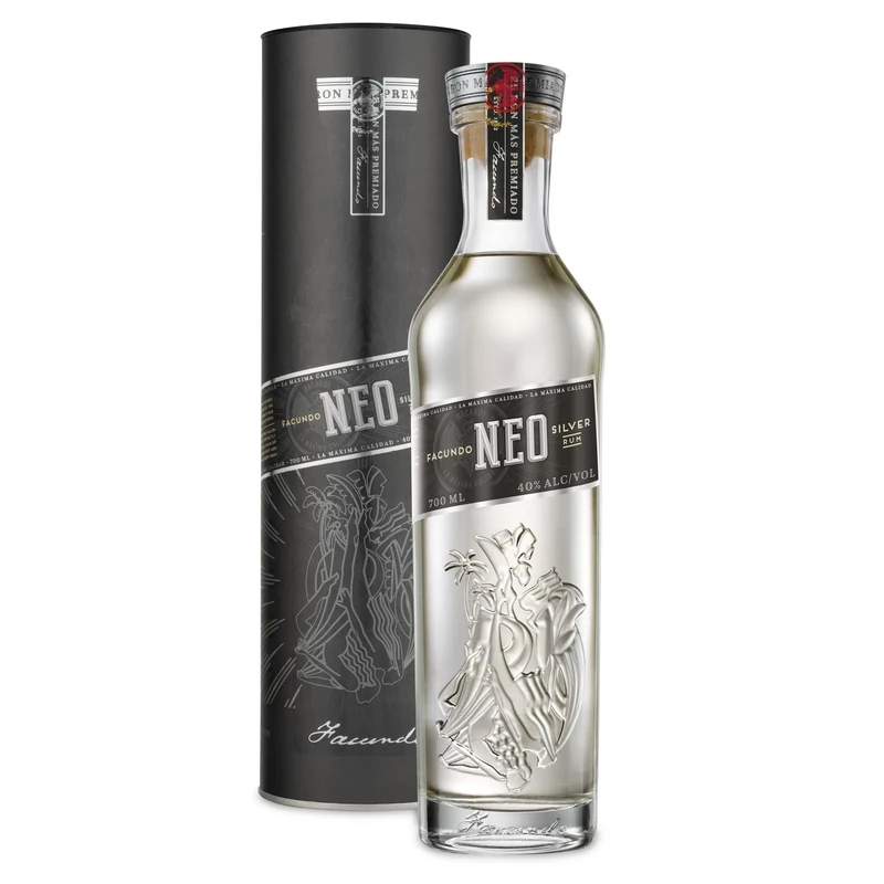 Facundo Neo Premium Blended White Rum with Gift Tube, 40% ABV, 70cl / 700ml, Tropically Aged up to 8 Years in White Oak Barrels, Charcoal Filtered