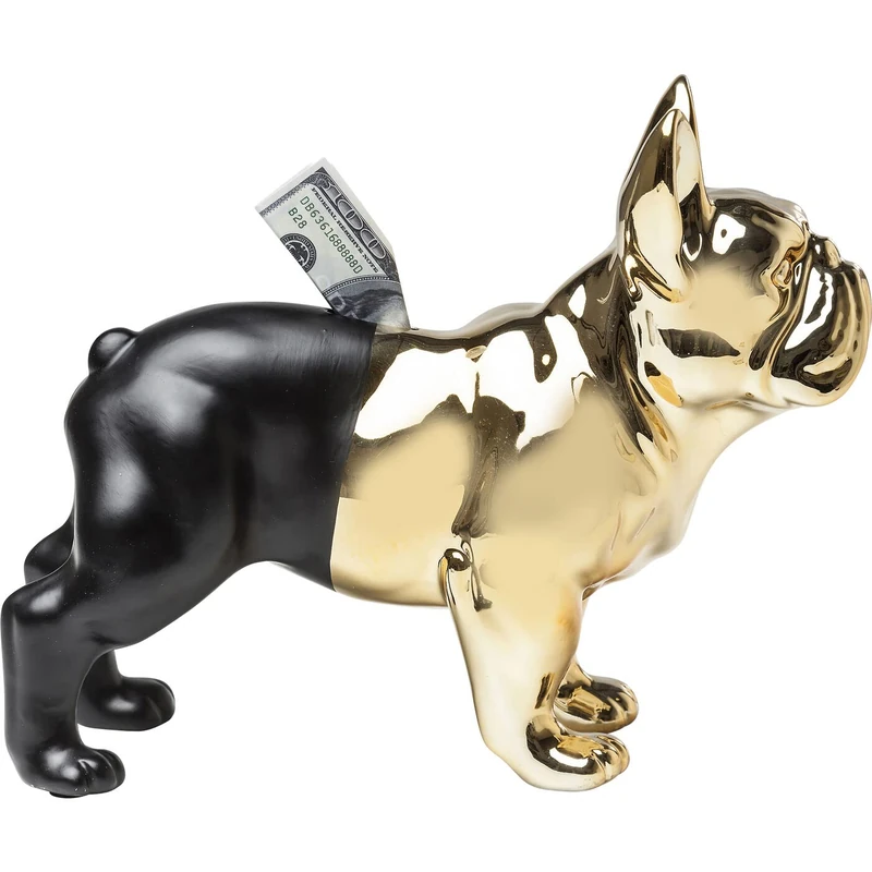Kare Design Money Box Bulldog, Gold/Black, Cash Deposit with Animal Motif, Saving Bank, Gift Idea, Room Decor, Home Decor for Living Room, Bedroom, Office, 28x34x15 cm (H/W/D)