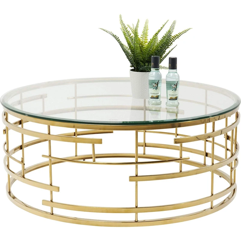 Kare Design Coffee Table Jupiter, Gold, Steel, Glass Table Top, Diameter 100 cm, Modern, Room Decor, Round Center Table, Sofa Side Table for Living Room, Bedroom, Office