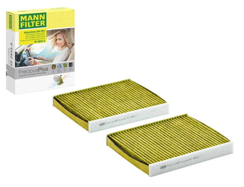 MANN-FILTER FP 2533-2 Cabin Air Filter - FreciousPlus Biofunctional Pollen Filter - (set of 2) for Cars + Transporters