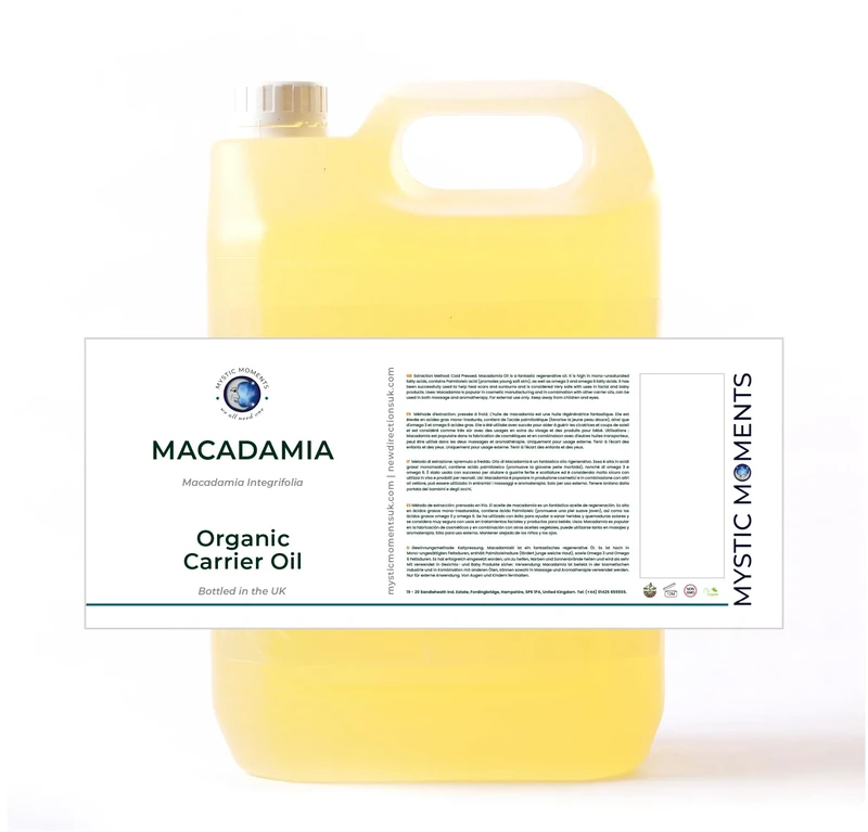 Mystic Moments | Macadamia Carrier Oil Organic 5 Litre | Cold Pressed from Macadamia Integrifolia | Antioxidants & Fatty Acids | Skin & Hair | Hand & Nail Care | 100% Pure & Natural | Vegan GMO Free