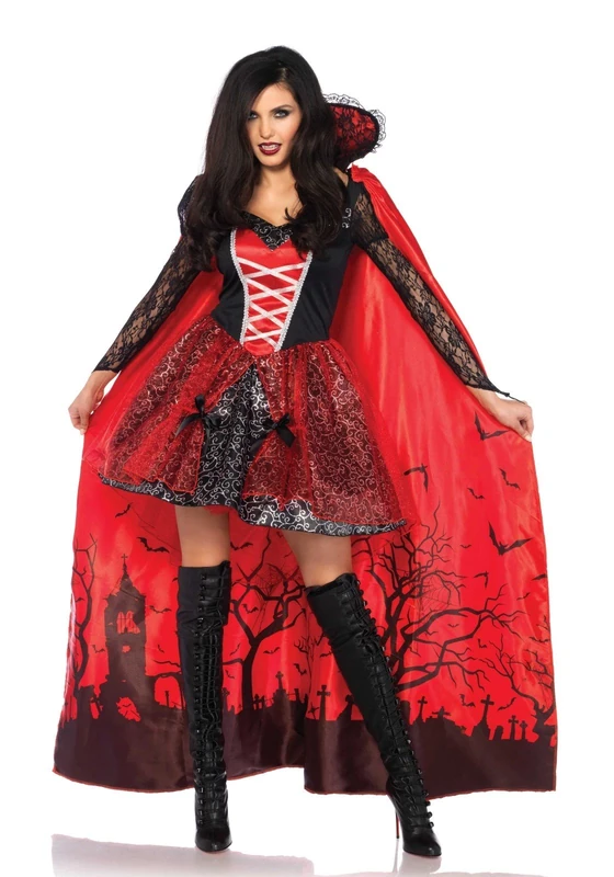 Leg Avenue 85582 Black/Red Deluxe Vampire Temptress Fancy Dress Costume Set (Large/UK 14-16, 2-Piece)