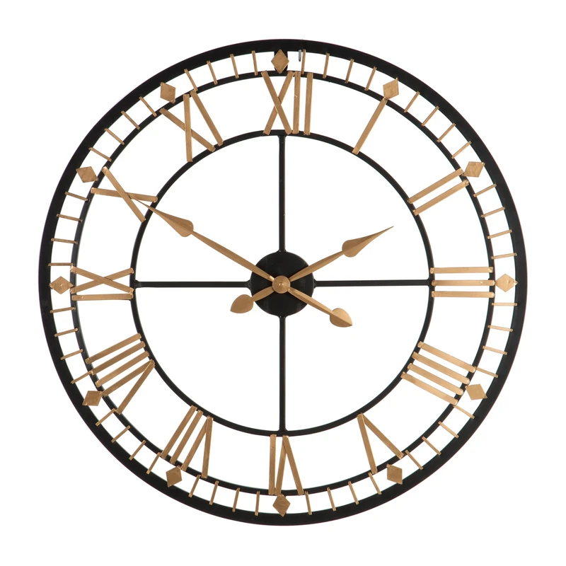 Premier Housewares Black And Gold Metal Wall Clock Traditional Style 80cm Diameter Elegant Statement Piece Living Room Wall Clock Kitchen Clocks Wall Roman Numerals 4 x 80 x 80 cm