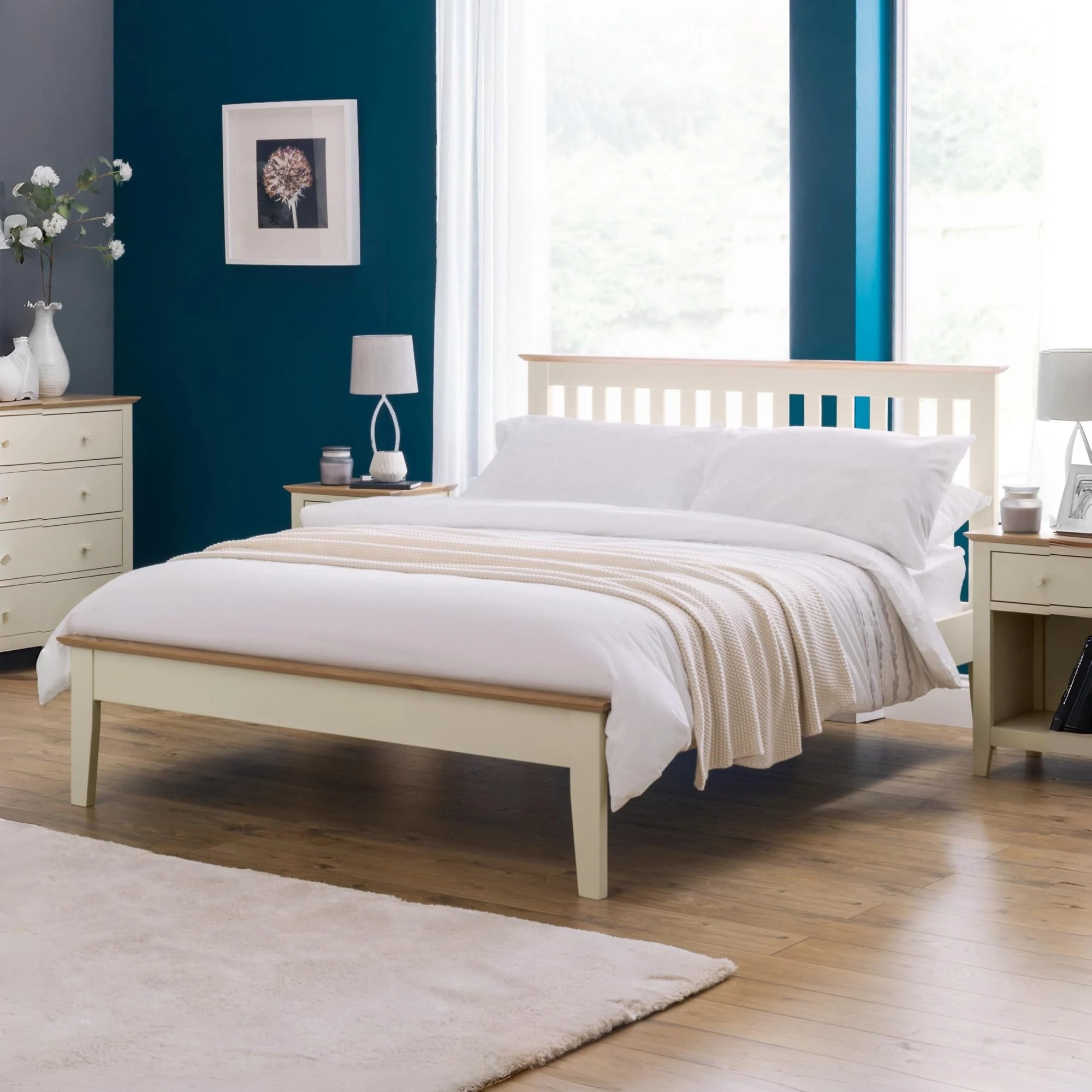 Julian Bowen Salerno Bed, Oak/Ivory, Double