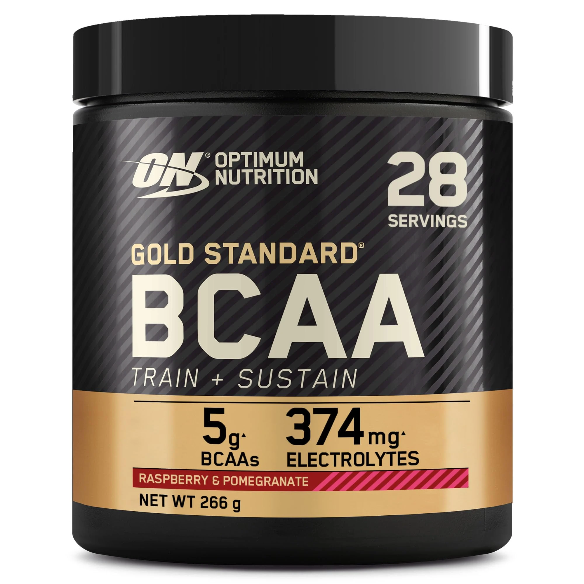 Optimum Nutrition Gold Standard BCAA Train + Sustain, Amino Acids Pre Workout Powder, Sports Drink with Vitamin C, Zinc, Magnesium and Electrolytes, Raspberry & Pomegranate Flavour, 28 Servings, 266 g