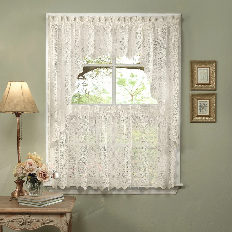 Sweet Home Collection Panels Sheer Rod Pocket Unique Styles and Prints, Polyester, Hopewell Cream, 38" W x 60" L (Pack of 5)