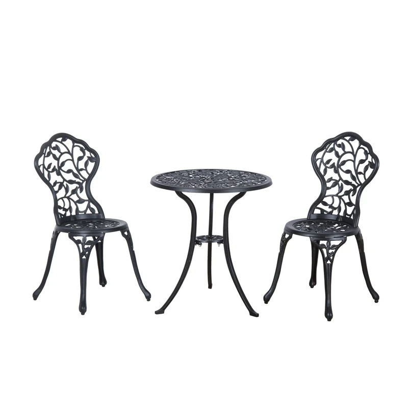 Outsunny 3 Pcs Cast Aluminum Bistro Set Garden Furniture Dining Table Chairs Antique Outdoor Seat Patio Seater
