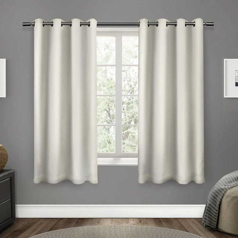 Exclusive Home Curtains Sateen Woven Blackout Grommet Top Panel Pair, Vanilla, 52x63, 2 Piece