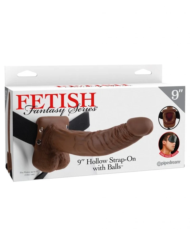 FETISH FANTASY SERIES Hollow Strap-On Brown with Balls 9-Inch - Image 1