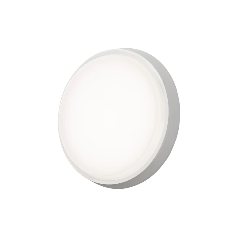 Konstsmide Outdoor Wall Light Mains Powered/Cesena Round Bulkhead Wall or Ceiling Use/High Power 10 W LED Wall Lamp/Opal-Frosted Polycarbonate Shade/Aluminium/IP54/Outside Light White