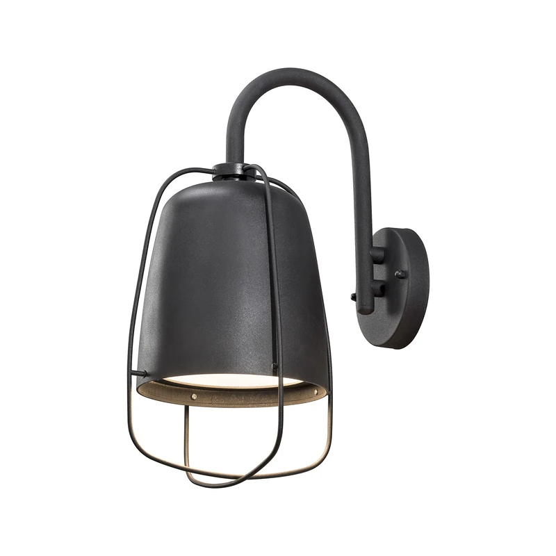 Konstsmide Outdoor Wall Lights/Perugia Down Swan Neck Fishermans Style Lantern/ 1 x 60 W Max E27 (Not Included) Wall Lamp/Opal-Frosted Glass Lens/Aluminium/IP44 /Outside Light Black ,7526-750