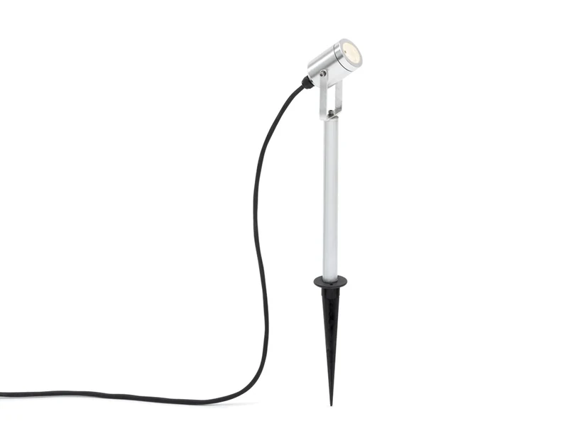 Konstsmide Monza Uplighter Small Garden Stick Adjustable Spot Light with Ground Spike, High Powered 3 W LED - Aluminium Silver