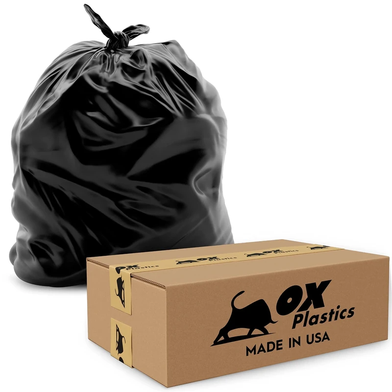 Ox Plastics 60 Gallon 3 Mil Extra Large Heavy Duty Contractor Bags, Made in USA, Trash Bag (50)-41x55