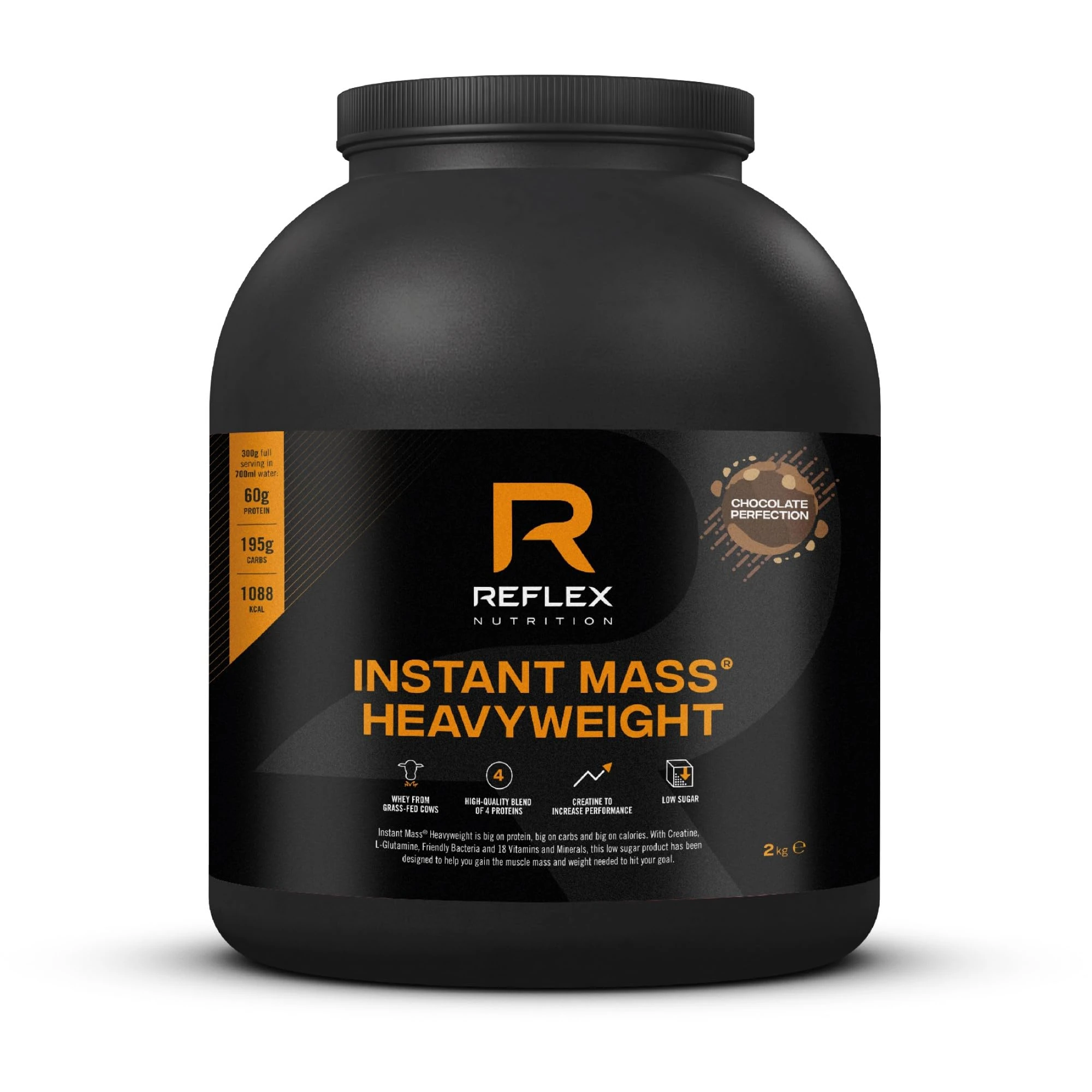 Reflex Nutrition Instant Mass Heavyweight - Mass Gainer - Over 1000 Kcal per Serving, 60g Protein, Creatine - High Calorie Post Workout or Before Bed Protein Shake (Chocolate Perfection, 2 kg)