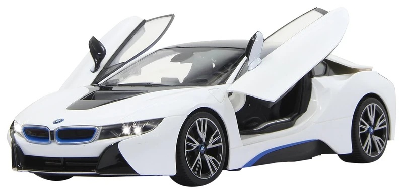 Jamara Jamara405026 27 MHz 1:14 Scale, White BMW i8 Battery Pack Deluxe Car with Manual Door