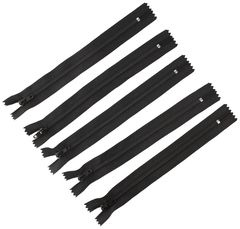 LEDUC Zip-5pc Nylon zips-Size 18cm, Black, 12x12x2 cm