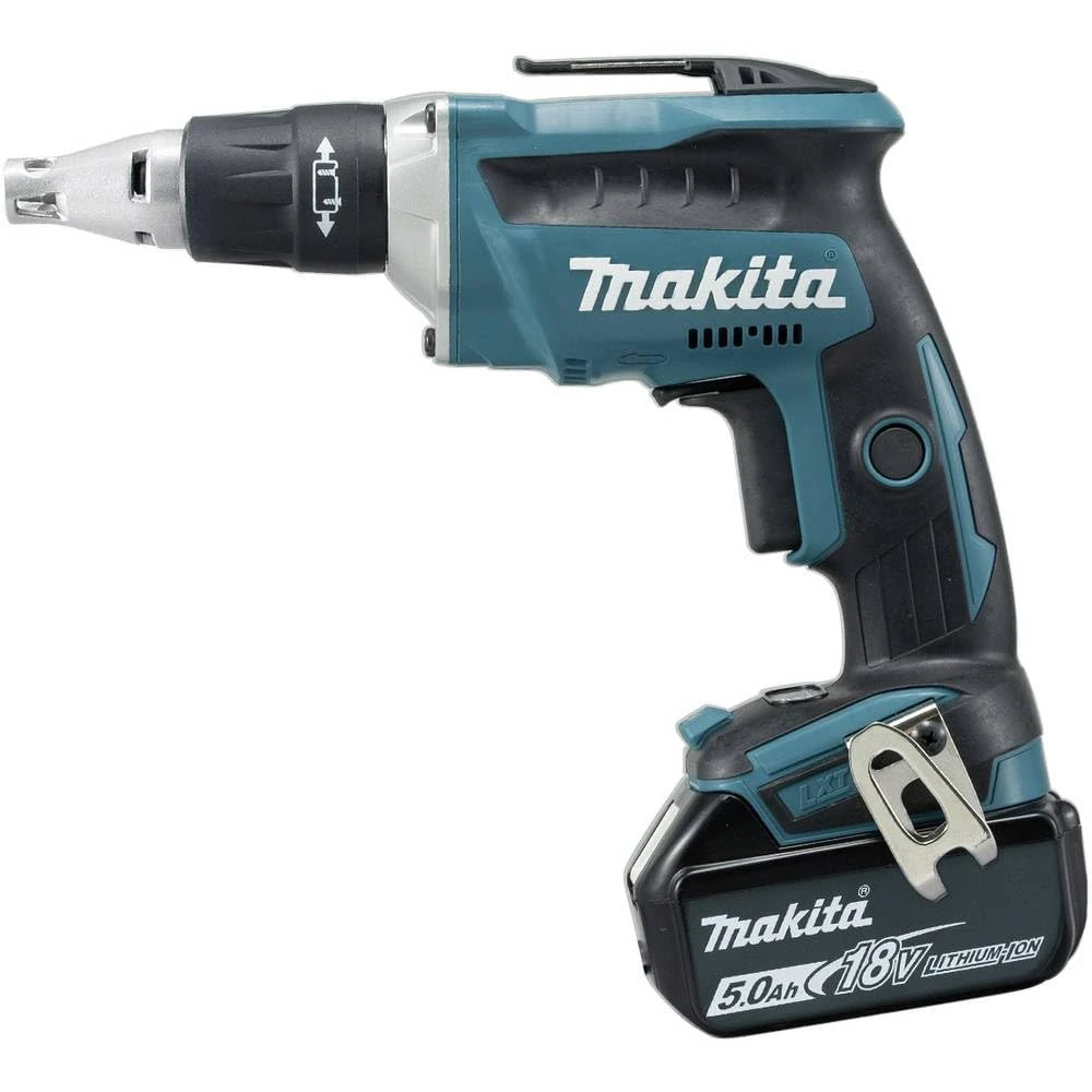 Makita Cordless Drywall Screwdriver 18 V / 5.0 Ah 2 Batteries and Charger in MAKPAC, Turquoise; Black, mit 2x Akku 5,0 Ah