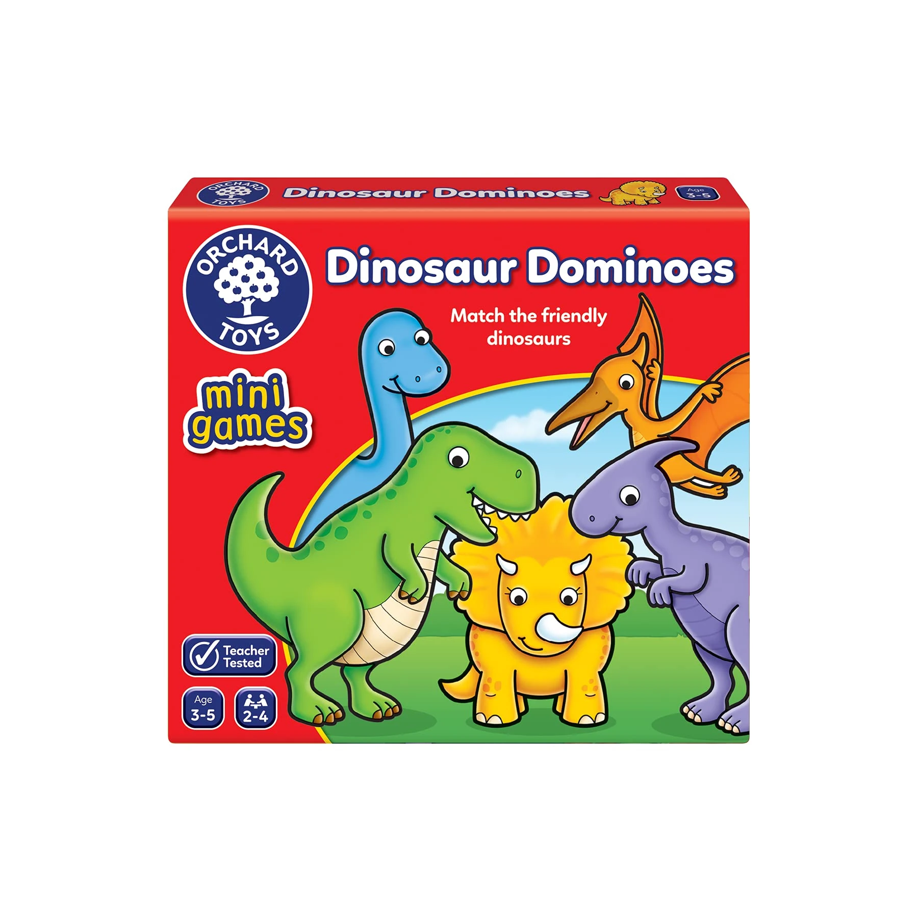 Orchard Toys Dinosaur Dominoes Mini Game, Small and Compact, Travel Game, A Fun Dinosaur Themed Domino Game, Perfect For Children Age 3-5