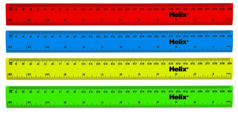 Helix 30cm Metric and Imperial Coloured Rulers (Box of 100)
