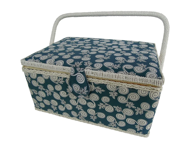 Kleiber + Co. 91906 Sewing Basket Rectangular Sewing Basket Vollstoff Wood/Fabric 32 x 24 x 16 cm Blue - Image 1