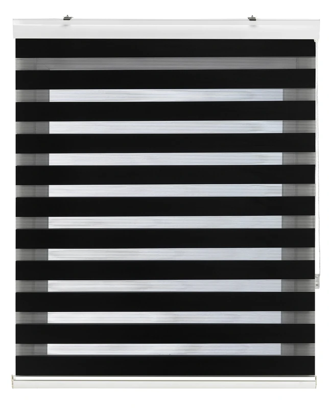 Blindecor - Lira Luxury Double layered roller blind, Night and Day, Black, 160x180cm (width x length)