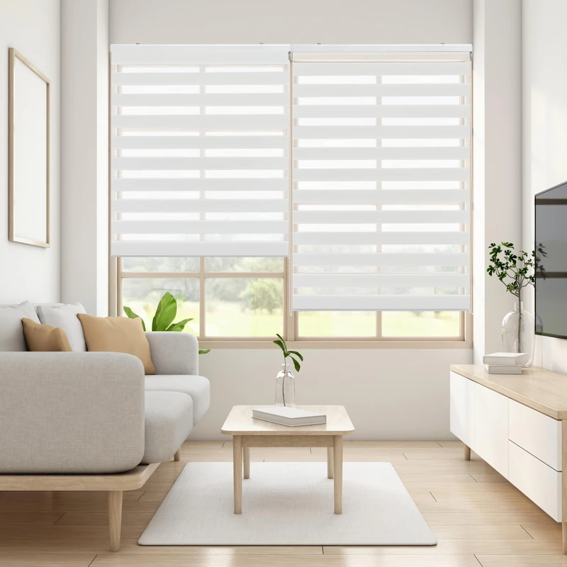Blindecor - Lira. DoubleLayered Roller Blind, Night and Day, Off- white, 120x180 cm - Image 1