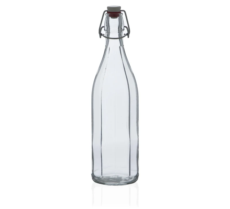 Bormioli Rocco Oxford Table Water Bottle 1 Litre - Set of 6 - Clip Top Glass Bottle, Ideal for Homemade Cordials