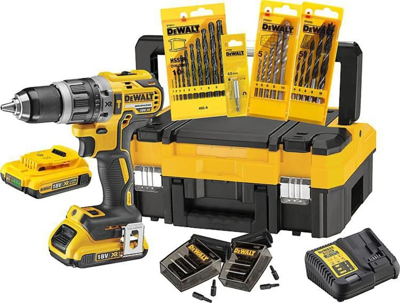 DeWalt XR Akku-Schlagbohrschrauber Set DCK796D2T – Schlagbohrmaschine mit 2-Gang-Vollmetallgetriebe & bürstenlosem Motor zum Schrauben, Bohren & Schlagbohren – 1 x Schlagbohrer Li-Ion 18 V + Zubehör