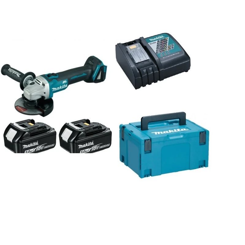 Makita DGA506RTJ 18 V Li-ion LXT 125 mm Brushless Angle Grinder Complete with 2 x 5.0 Ah Li-ion Batteries and Charger in a Makpac Case
