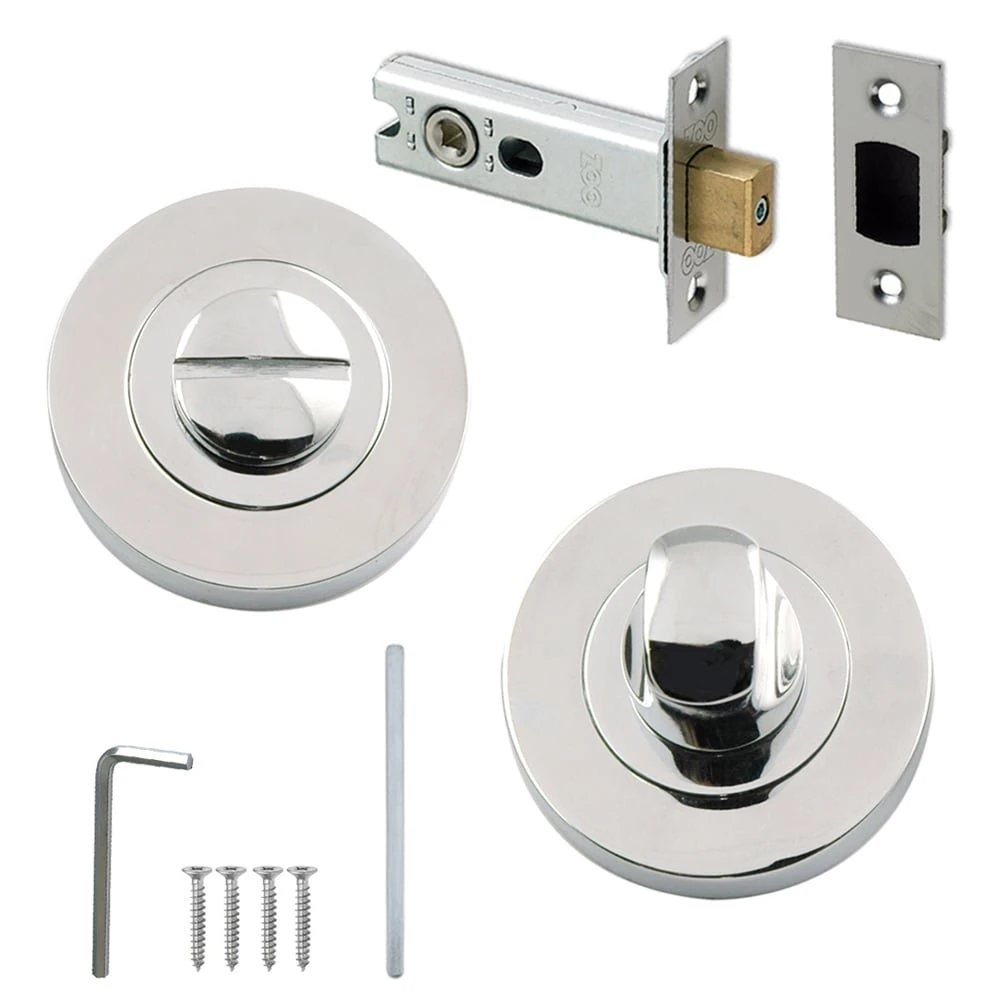 Polished Chrome Thumb & Turn with 64mm Steel Tubular Bathroom Dead Bolt