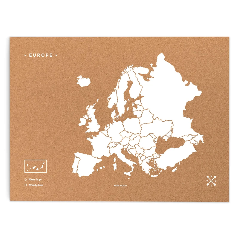 Miss Wood Woody Map XXL – Europe Design Cork Map, White - Image 1