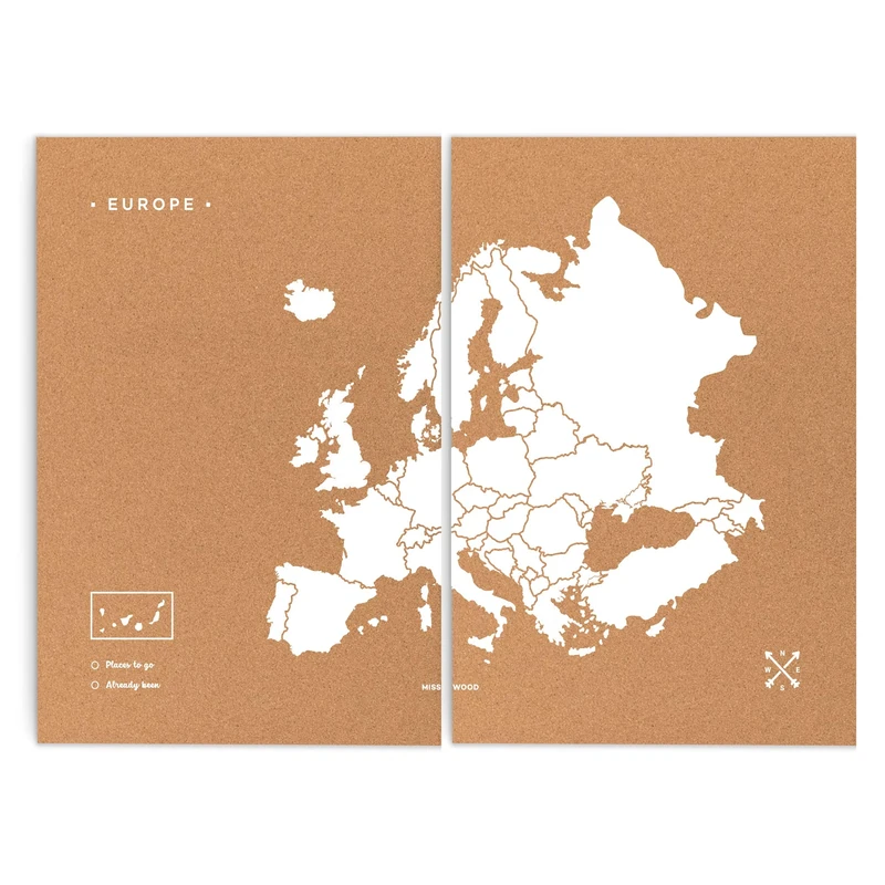 Miss Wood Woody Map XXL Cork – Map of the World with Europe Design, White