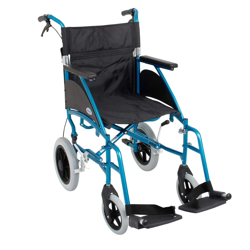 Days Swift Attendant Propelled Wheelchair, Lightweight Foldable Mobility Aid for Physically Impaired, Handicapped and Elderly users, Cool Silver, 46cm, Turquoise
