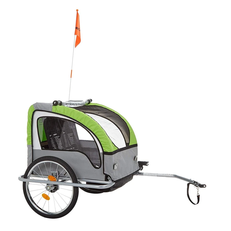 Fischer 86388 Children's Bicycle Trailer with Suspension TÜV/GS Tested Green/Charcoal