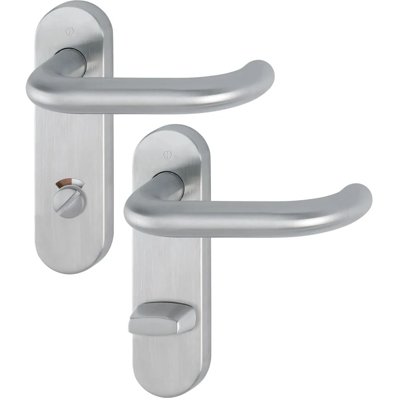 HOPPE Paris 10721063 Door Handle Set Matt Stainless Steel on Short Plate WC