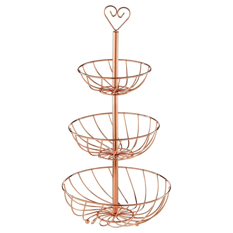 Premier Housewares 507546 Kuper 3-Tier Fruit Basket - Rose Gold , 33 cm - Image 1