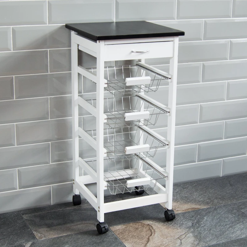 Home Discount Chef Vida Chef Vida 4 Tier Kitchen Trolley Cart Storage Baskets Drawer, White