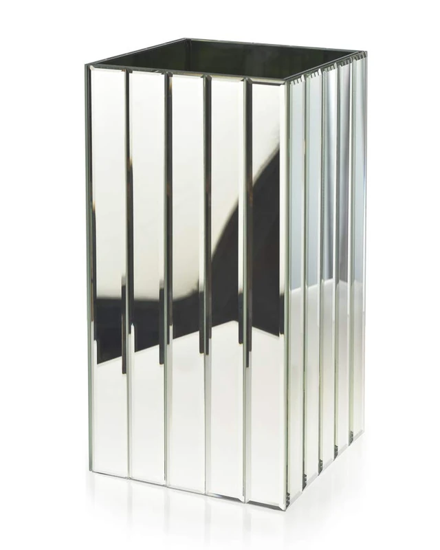 Serene Spaces Living Tall Gatsby Mirror Strip Vase - Great Gatsby Inspired Luxe Glass Vase with Bevel Edged Mirror Strips, Use for Home Décor, Event Centerpieces and Much More, 6 ¼" SQ x 12 ½" H