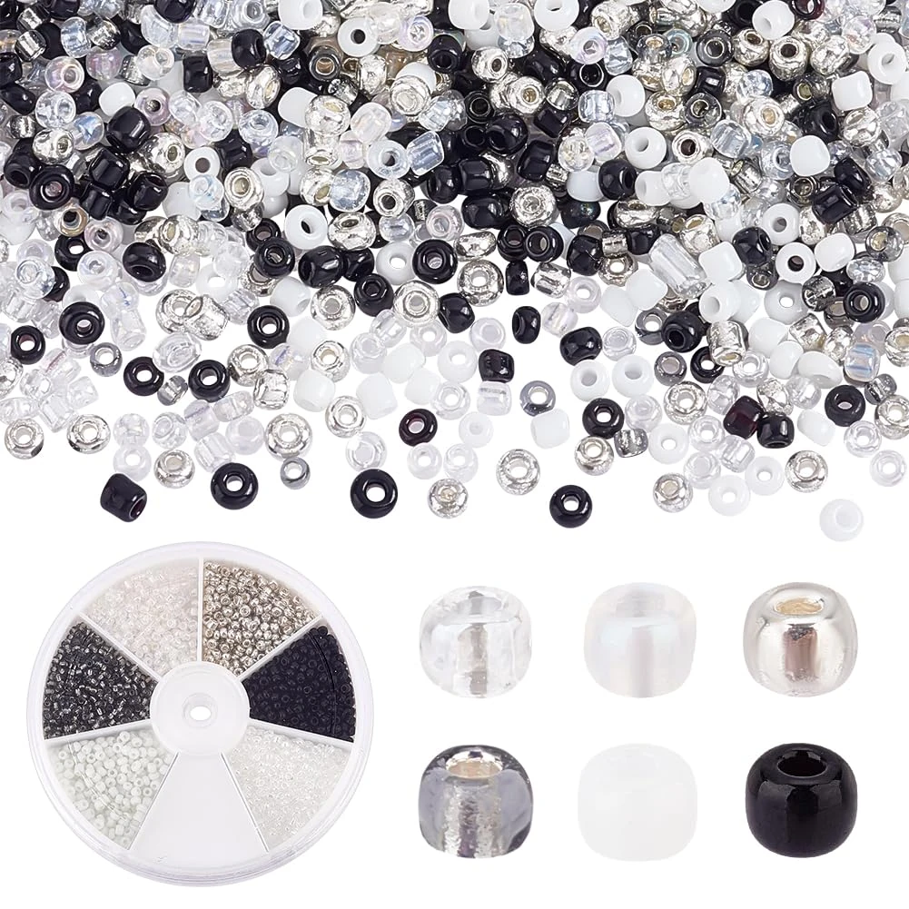 PH PandaHall 2100pcs 6 Colours Seed Beads, 2mm Small Glass Seed Beads Black Beads Neutral Spacer Beads Tiny Craft Beads for Embroidery Jewellery Making DIY Crafts Hole: 1mm