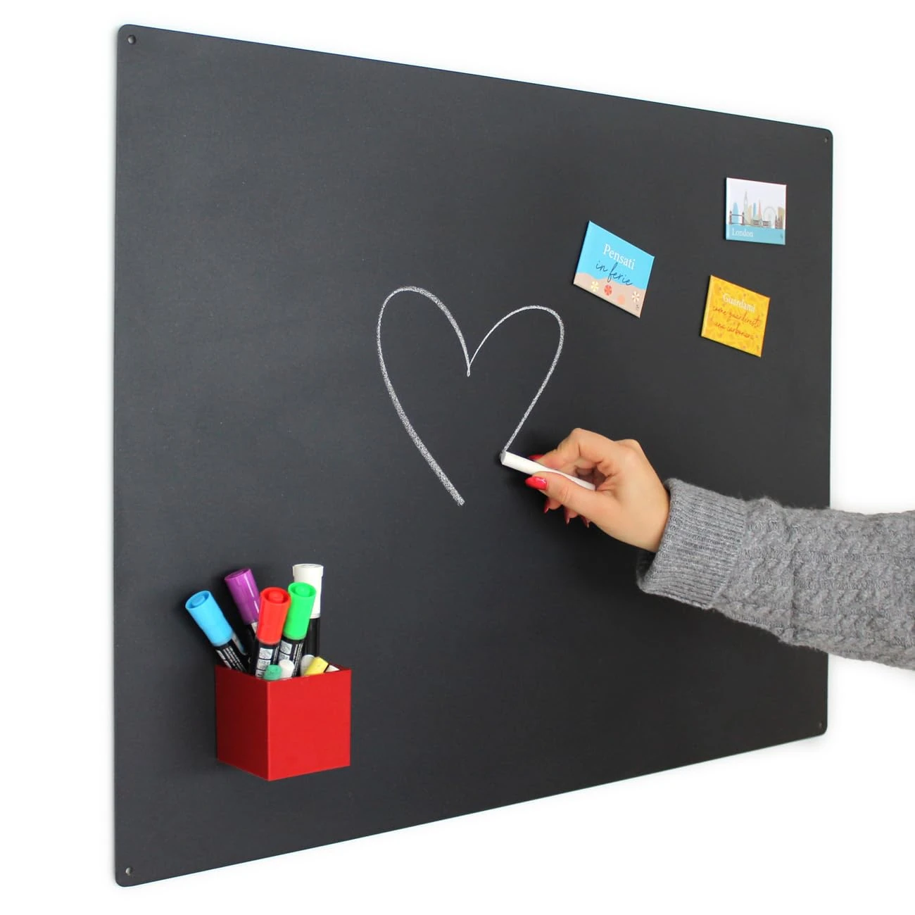KalaMitica - Large Magnetic Chalkboard for Wall - Black Steel Chalk Board, Writable with Chalk and Erasable, Magnet Board for Fridge Magnets - Anthracite Black, 74x57 cm