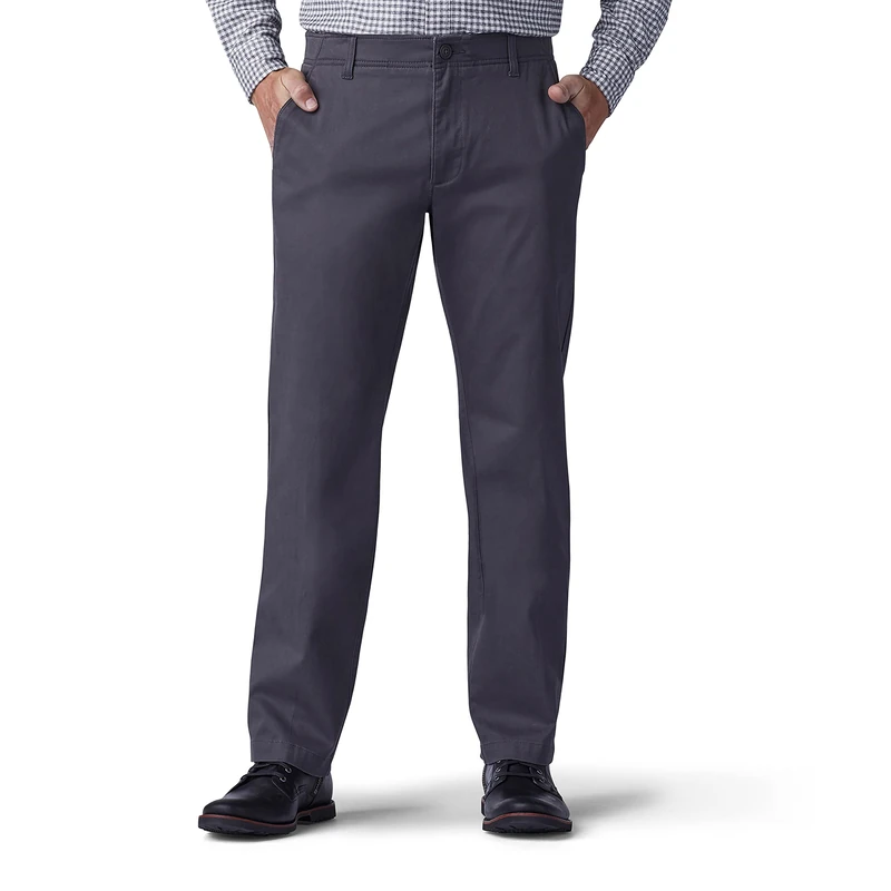 Lee Men's Extreme Comfort Khaki Straight Fit Pant, Charcoal, 30W x 30L