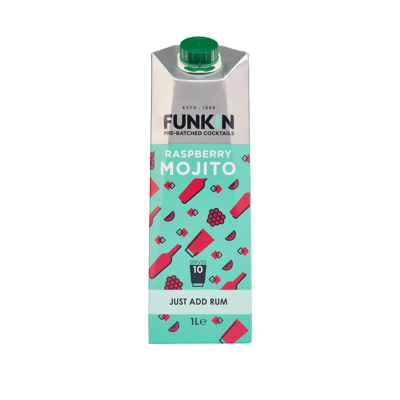 FUNKIN Cocktails Raspberry Mojito Pre Mixed Cocktail Mixer | Just Add Rum | Fresh, Sweet, & Zesty | 0% ABV | Premium Ingredients for Bar-Quality Drinks | Perfect for Parties | 1 Litre, Pack of 6