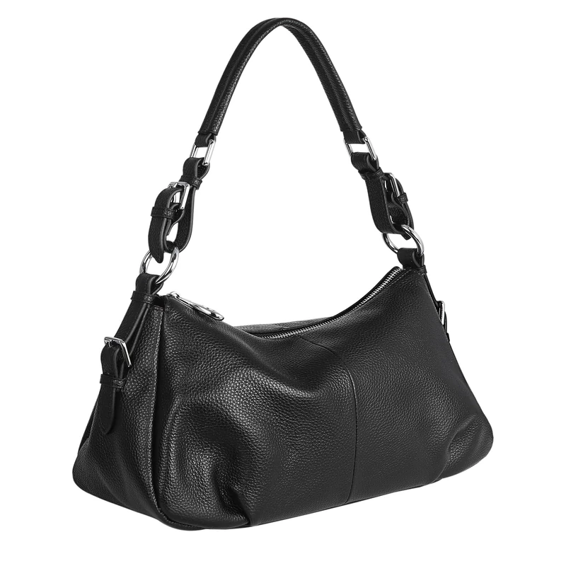 HESHE Hobo Bags Genuine Leather Shoulder Bag for Women Designer Crossbody Purses Trendy Women's Handbag Tote Bags, black, (L) 13.8" x (H) 6.7" x (W) 5.9 in