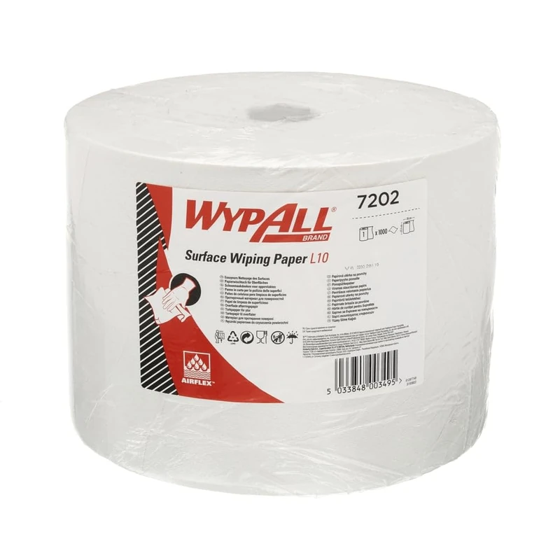 WypAll 7202 Surface Wiping Paper L10 Jumbo Roll, 1 ply, White (1 roll x 1,000 sheets)