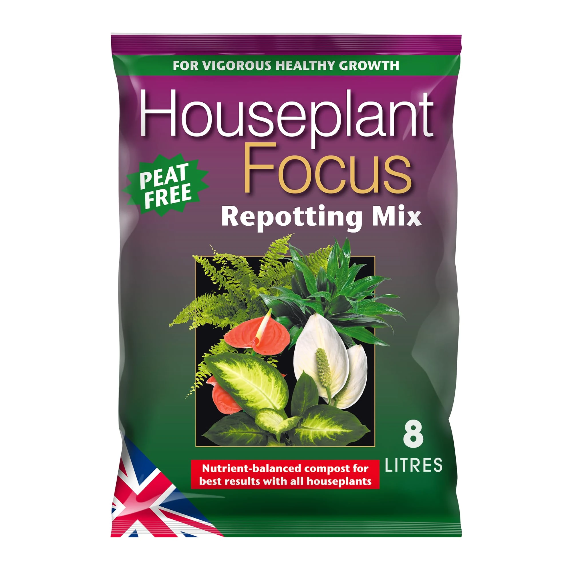 Houseplant Focus Repotting Mix Peat Free 8L, brown