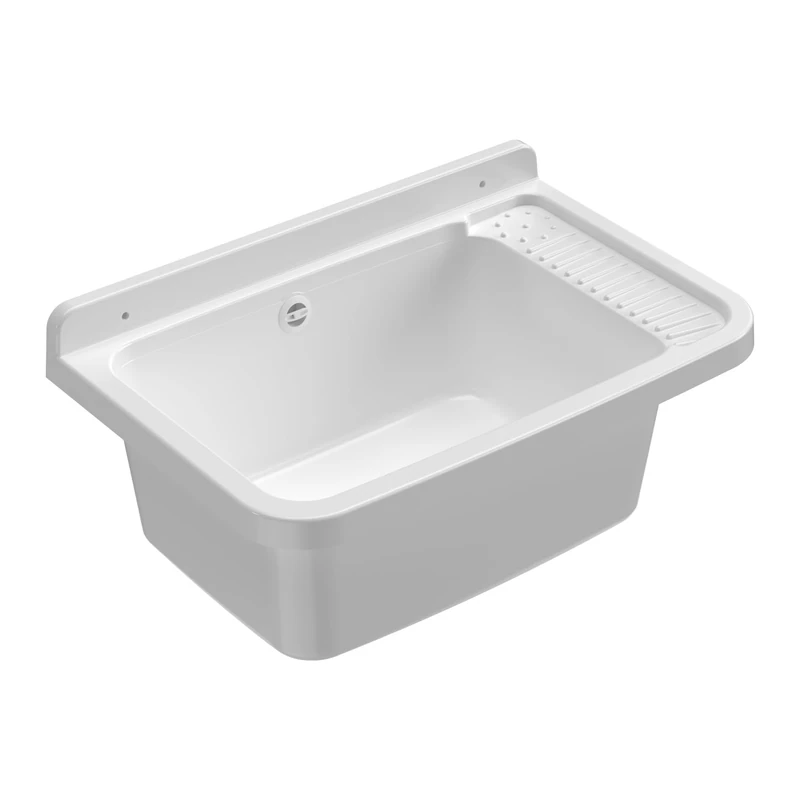 Mongarid Wall Resin Sink with Mounting Kit and Siphoned Trap, 60 cm, White, One Size