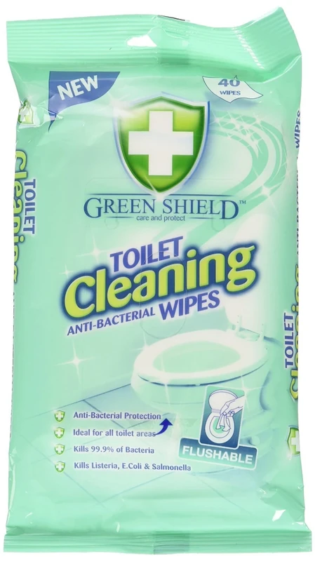 Green Shield 2 x Toilet Cleaning Anti-Bacterial Flushable 80 Wipes - Image 1